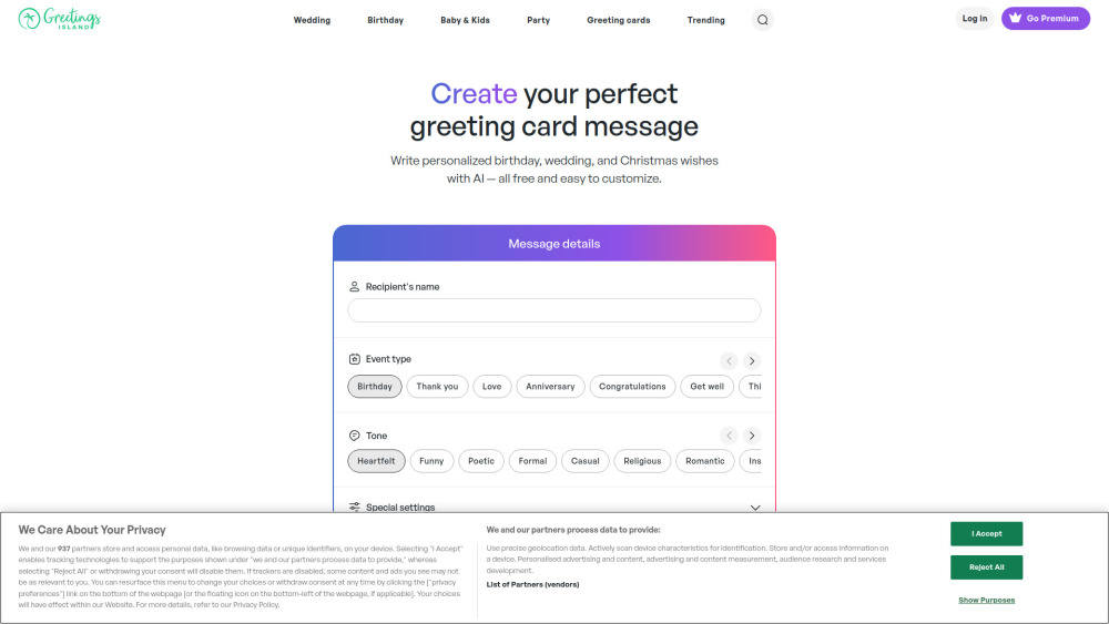 AI greeting card wishes generator